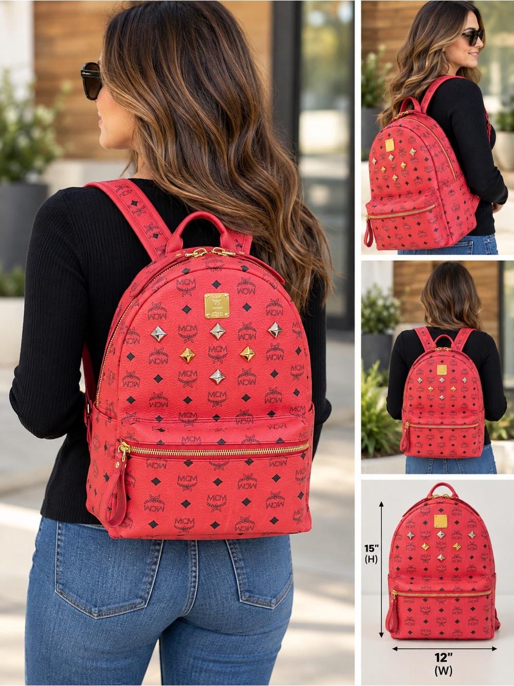 MCM Stark Visetos Logo Studded Backpack CLEAN EUC